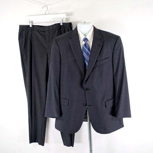 Hart Schaffner Marx 42R Wool Gray Check Suit 39/31 2 Piece 2 Button High Rise Pl - Picture 1 of 16